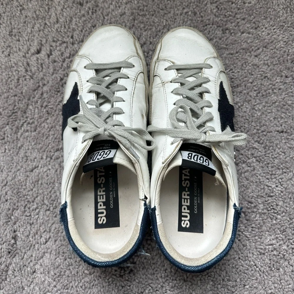 Golden Goose Men’s Super Star Leather Low Top White/Navy Blue/Gray 41 EU/ 8 US - Picture 7 of 7